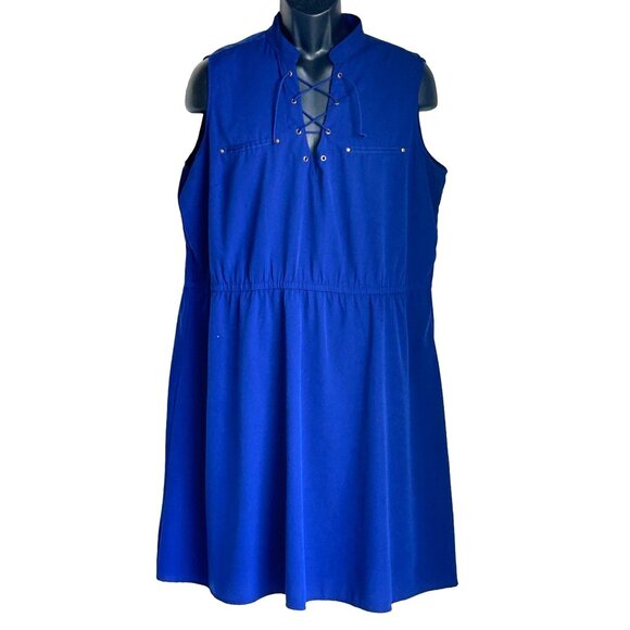 Royal Blue Sleeveless Lace-Up Casual Dress size 1X - Picture 1 of 13